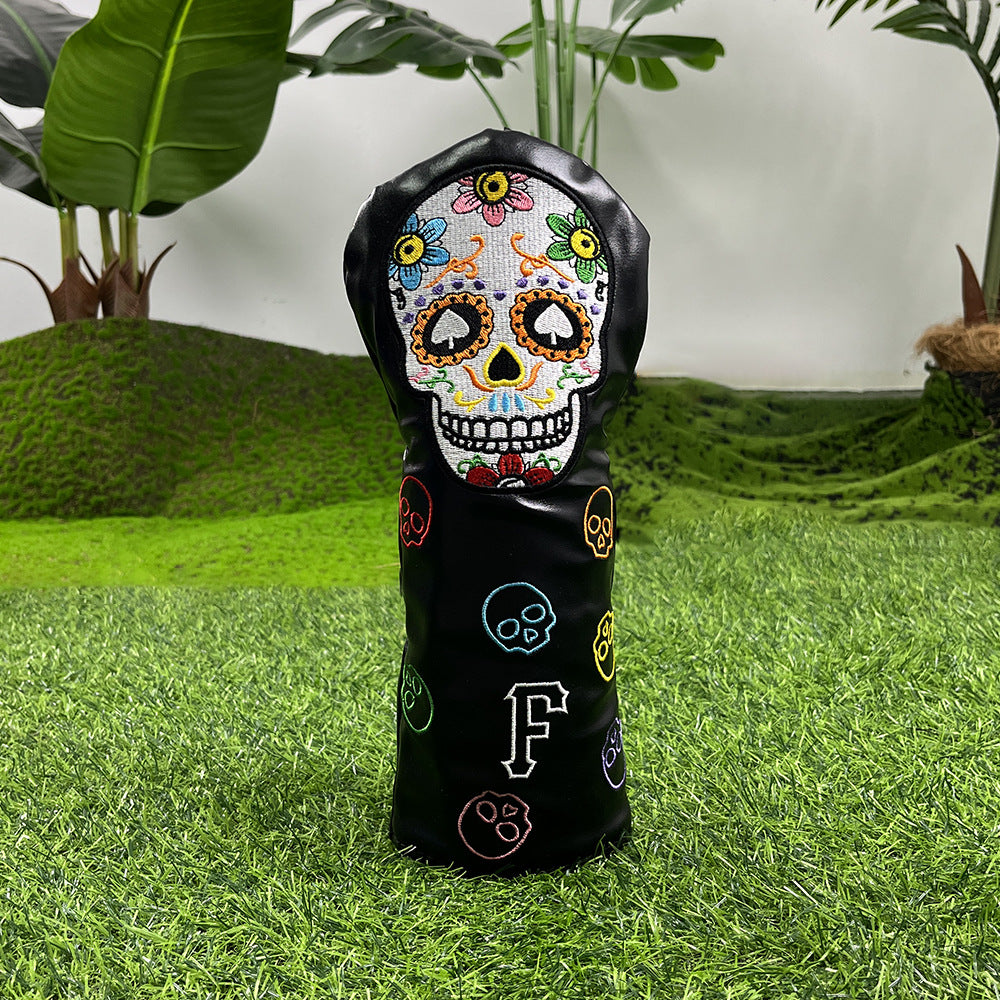 Golf Club Covers – Funny Black Skull Driver Headcover, Fairway Wood & Hybrid, Cool Golf Headcovers Leather Embroidery