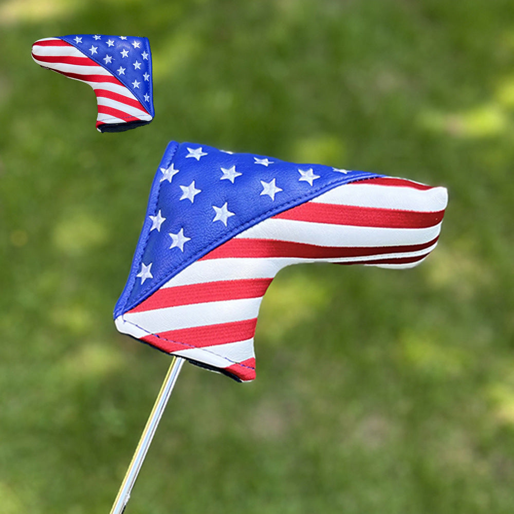 USA red and white striped embroidery leather putter cover