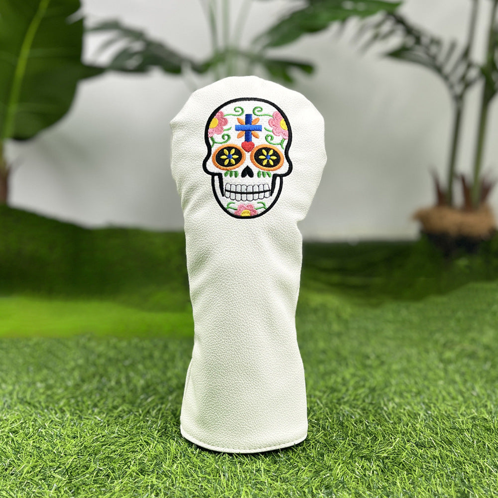 Golf Club Covers – Funny Black Skull Driver Headcover, Fairway Wood & Hybrid, Cool Golf Headcovers Leather Embroidery