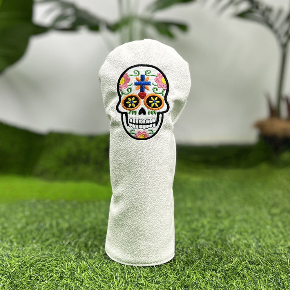 Golf Club Covers – Funny Black Skull Driver Headcover, Fairway Wood & Hybrid, Cool Golf Headcovers Leather Embroidery