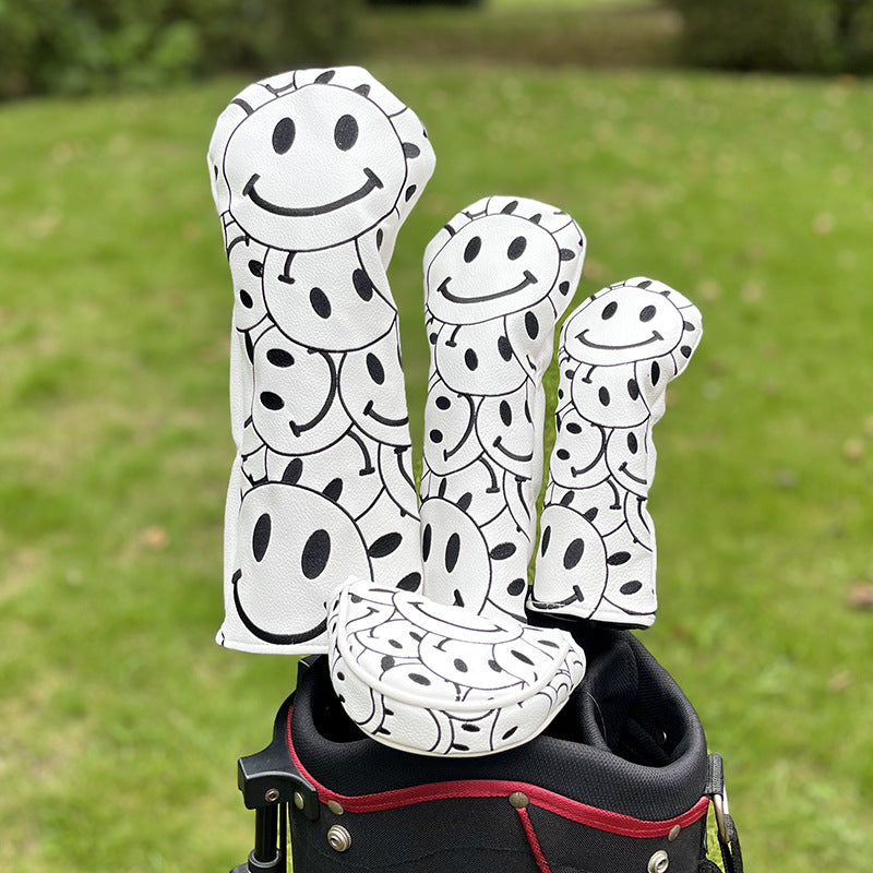 Funny Happy Smile Emoji Driver Headcovers - Smiley Face Club Covers for Golf Clubs, with Rubber Magnet for Secure Positioning and Quick Access, Magnetic Golf Accessories, Fits Most Golf Clubs