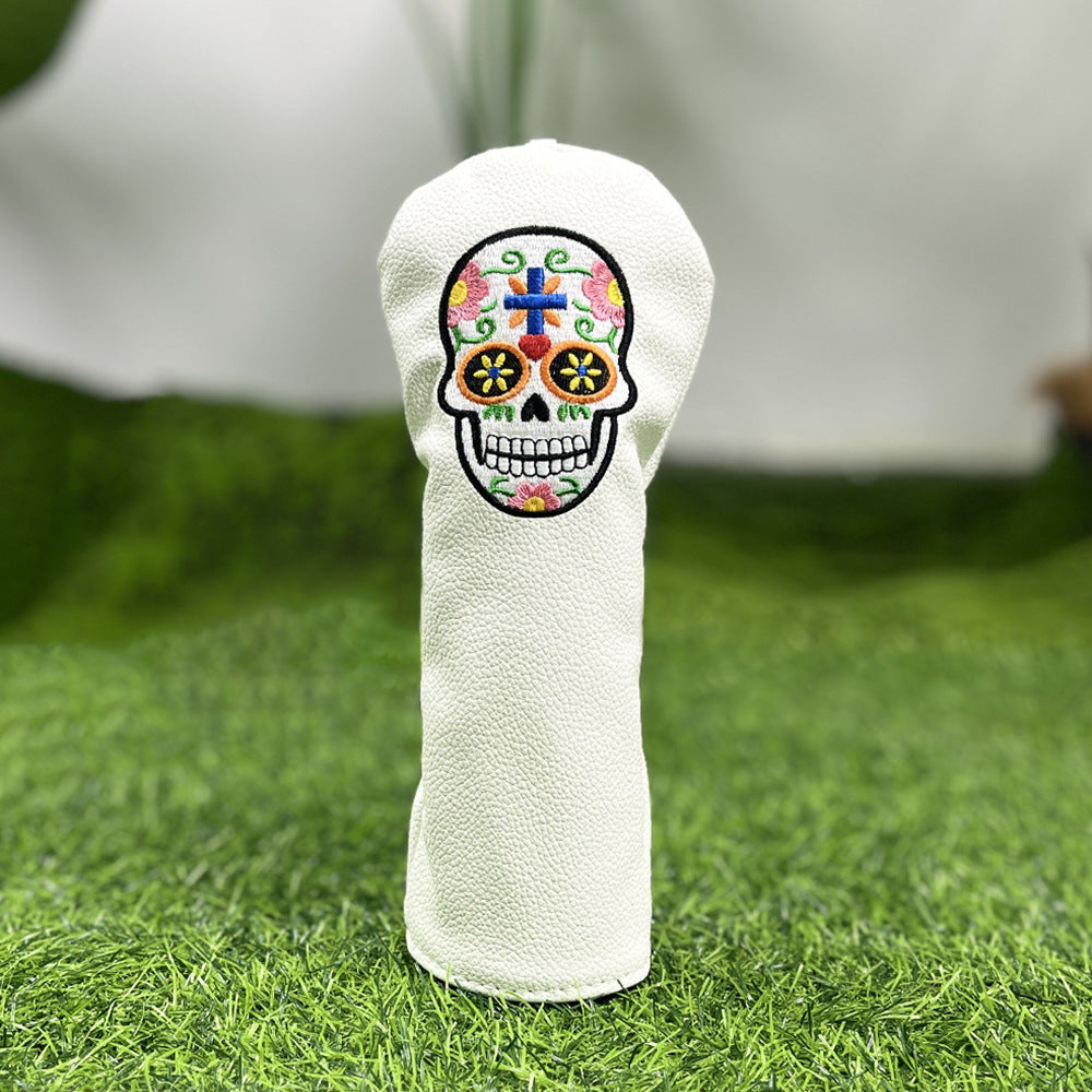 Golf Club Covers – Funny Black Skull Driver Headcover, Fairway Wood & Hybrid, Cool Golf Headcovers Leather Embroidery