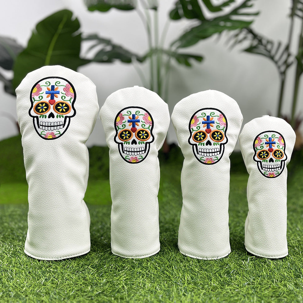 Golf Club Covers – Funny Black Skull Driver Headcover, Fairway Wood & Hybrid, Cool Golf Headcovers Leather Embroidery