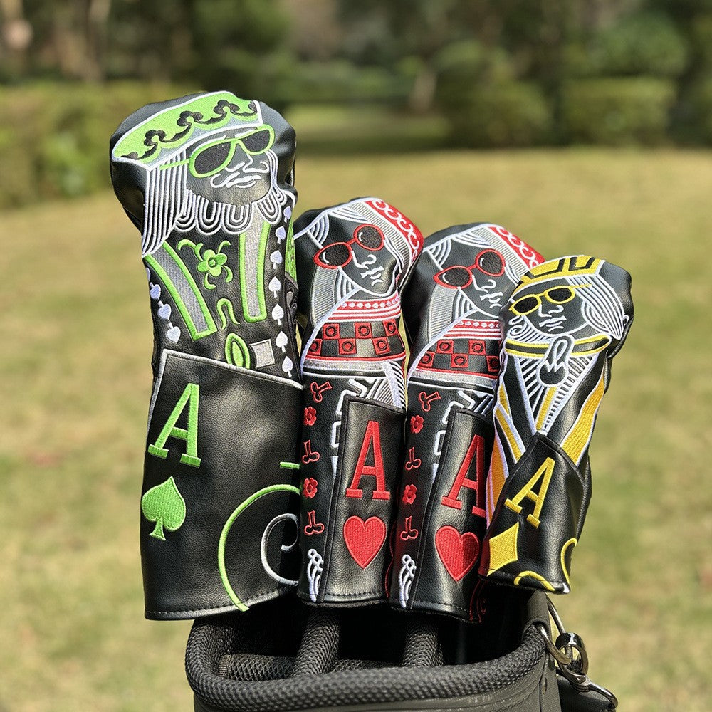 Poker Golf Headcover Golf Club Covers Fairway Wood Cover Headcover with Premium Synthetic Leather Material Embroidery Poker Pattern Fits for All Brand Golf Clubs.
