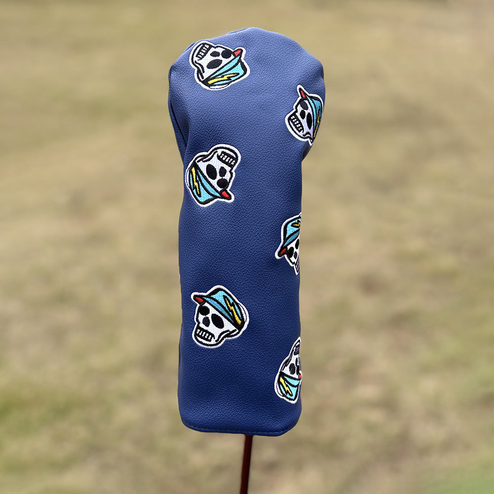 Black Golf Club Covers Skull Embroidery Driver Headcover Fairway 3 Wood Headcover Hybrid Headcover for Your Selection fits for All Brands