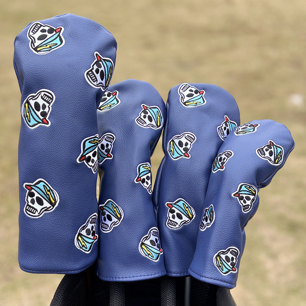 Black Golf Club Covers Skull Embroidery Driver Headcover Fairway 3 Wood Headcover Hybrid Headcover for Your Selection fits for All Brands