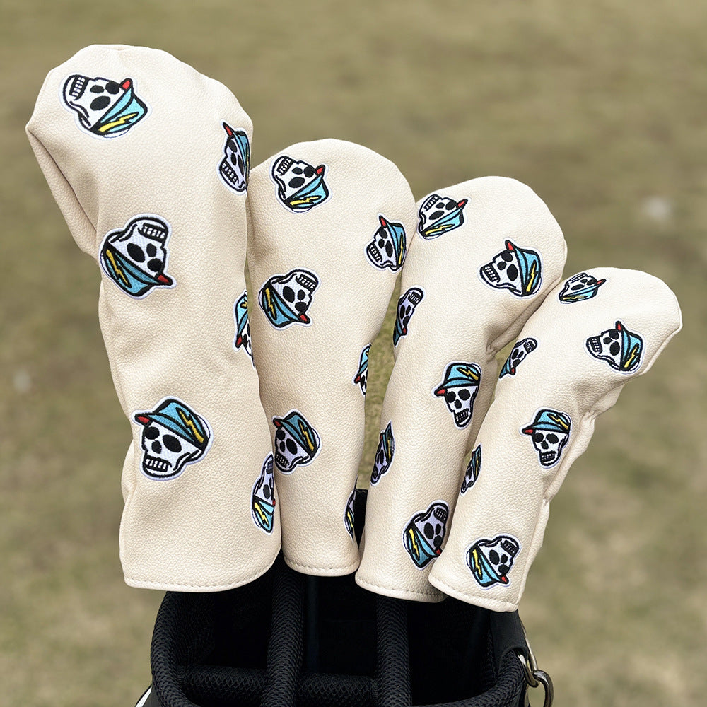 Black Golf Club Covers Skull Embroidery Driver Headcover Fairway 3 Wood Headcover Hybrid Headcover for Your Selection fits for All Brands