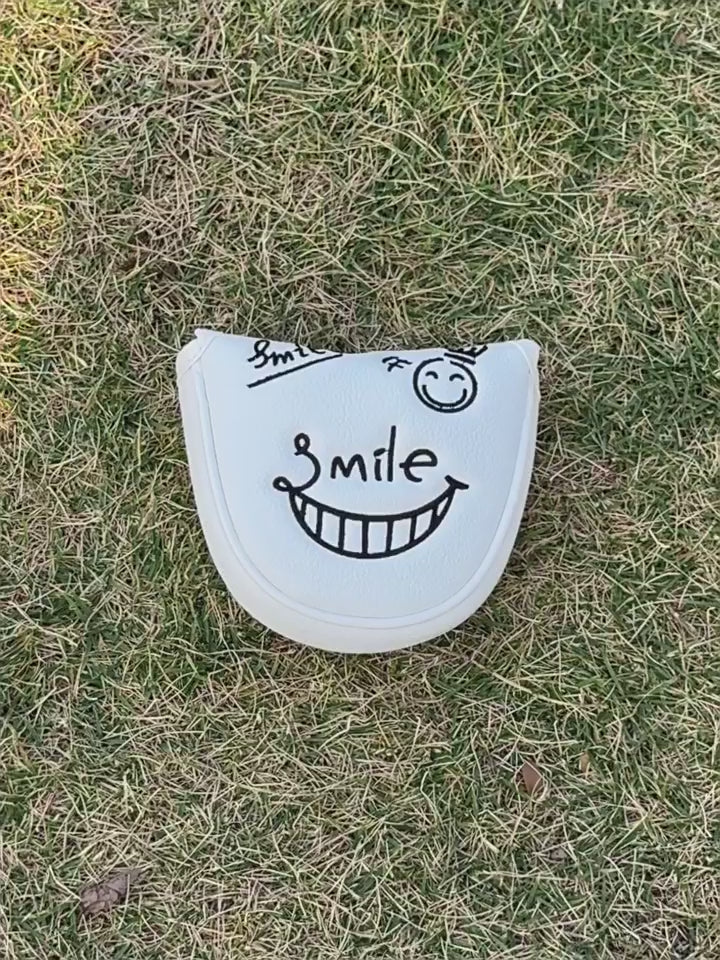 Smiley Face Embroidery Mallet Putter and Blade Putter Cover Magnetic Closure Synthetic PU Leather