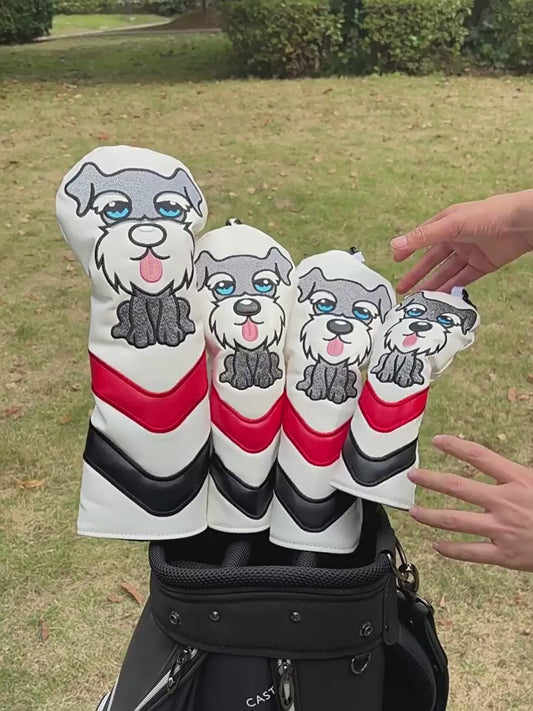 Leather Golf Club Headcovers, Cartoon puppy Waterproof & Durable Golf Head Covers for Driver & Fairway Woods, Interchangeable Number Tags, for Men Women Golf Enthusiast
