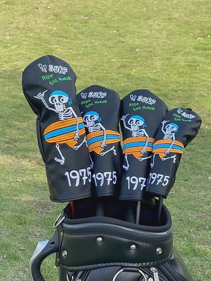 Surfing Skull Golf Club Head Covers  Personalized 1975 Retro Style
