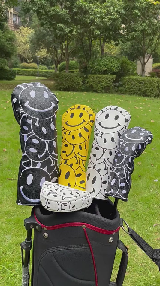 Funny Happy Smile Emoji Driver Headcovers - Smiley Face Club Covers for Golf Clubs, with Rubber Magnet for Secure Positioning and Quick Access, Magnetic Golf Accessories, Fits Most Golf Clubs