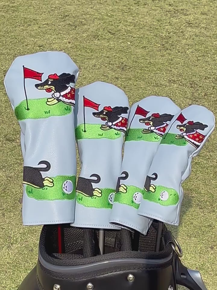 Funny Golf Head Covers Cute Puppy Golf Course Scene Embroidery