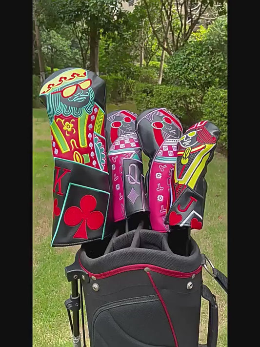 Poker Golf Headcover Golf Club Covers Fairway Wood Cover Headcover with Premium Synthetic Leather Material Embroidery Poker Pattern Fits for All Brand Golf Clubs.