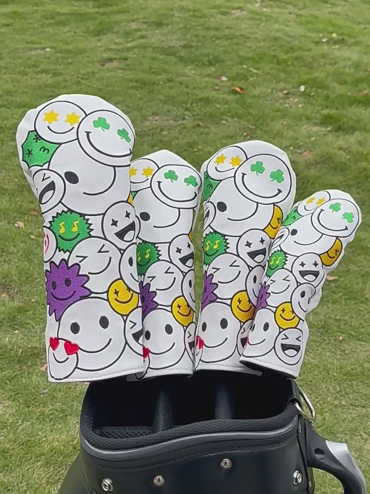 Cartoon Smiley Face Doodle Golf Club Head Covers