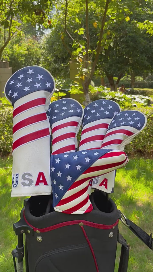 4pcs or 1pc Golf Club Head Covers for Woods, Driver, Fairway, Hybrid – Premium PU Leather with Interchangeable Tags & Magnetic Blade and Mallet Putter Covers