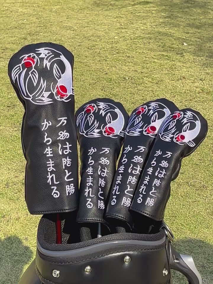 Golf Head Covers Koi Fish Embroidery PU Leather Premium Gift for Men Women