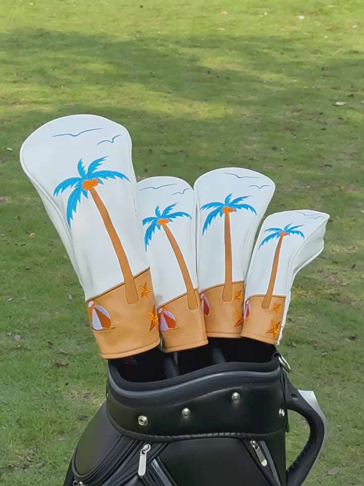 Beach Palm Tree Leather Golf Club Head Covers